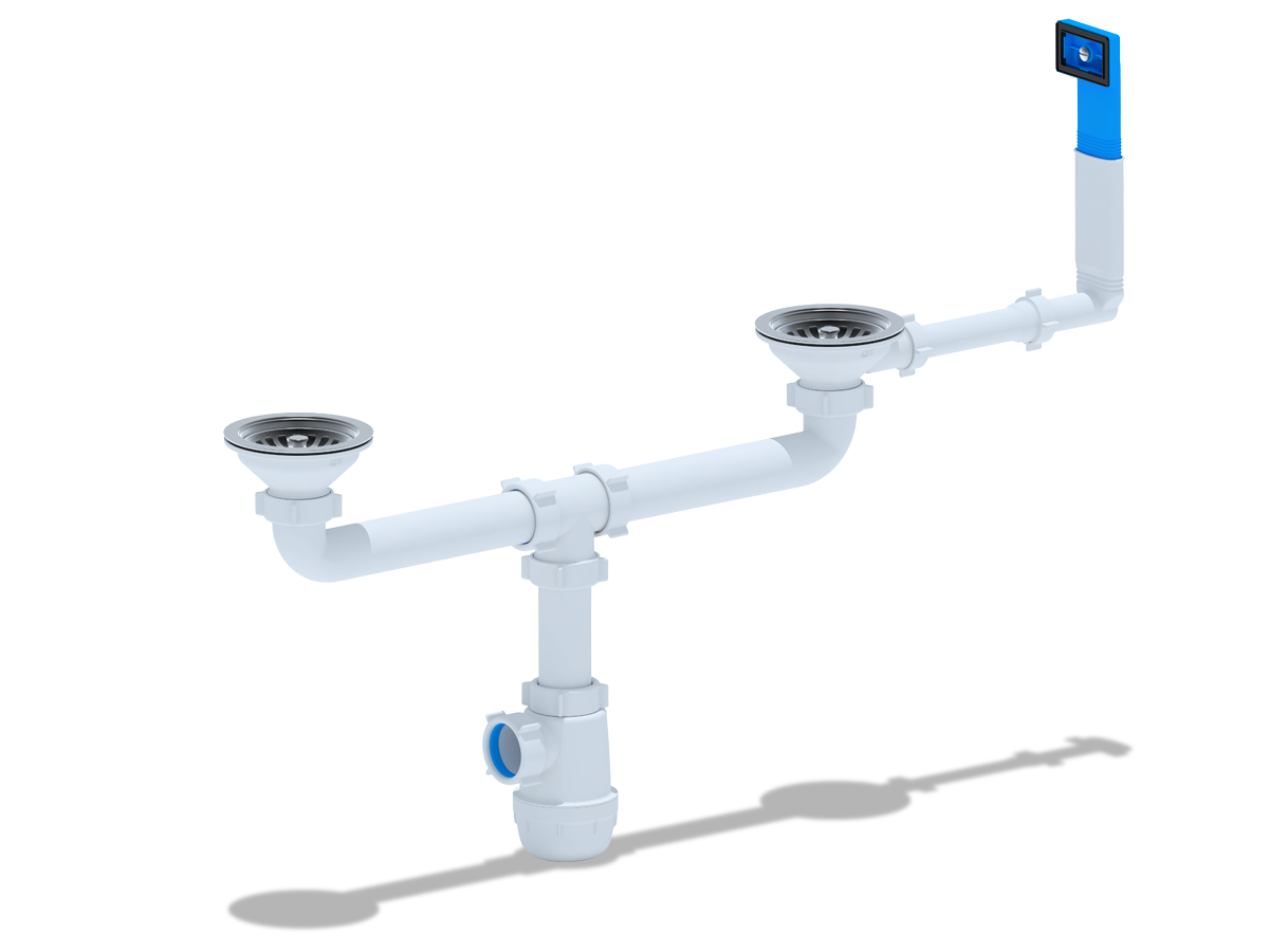 Сифон для мойки АНИ Пласт Грот A3045 3 1/2 дюйма 40 двойной с жестким переливом
