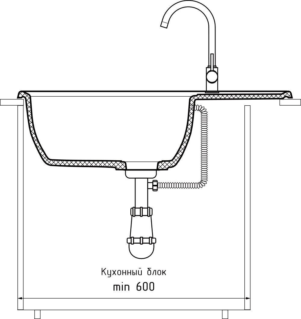 GRANFEST Мойка композит VERTEX, GF-V-780L, чаш+кр 780*500, кашемир