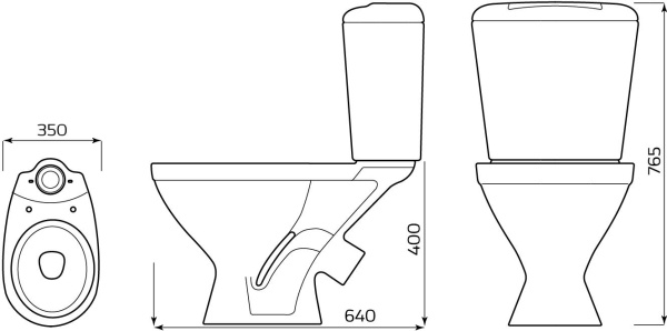 Унитаз-компакт "Универсал" Эконом наклонный выпуск, шток, боковая подводка, арматура, сиденье, крепе