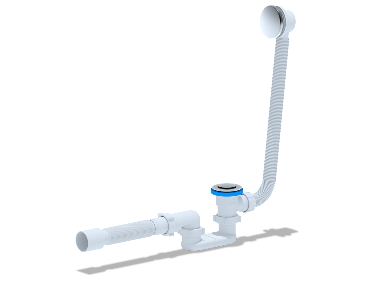 Сифон для ванны АНИ Пласт EC055S 1 1/2 дюйма 40 клик-клак с сеткой с переливом и гибкой трубой 40х50