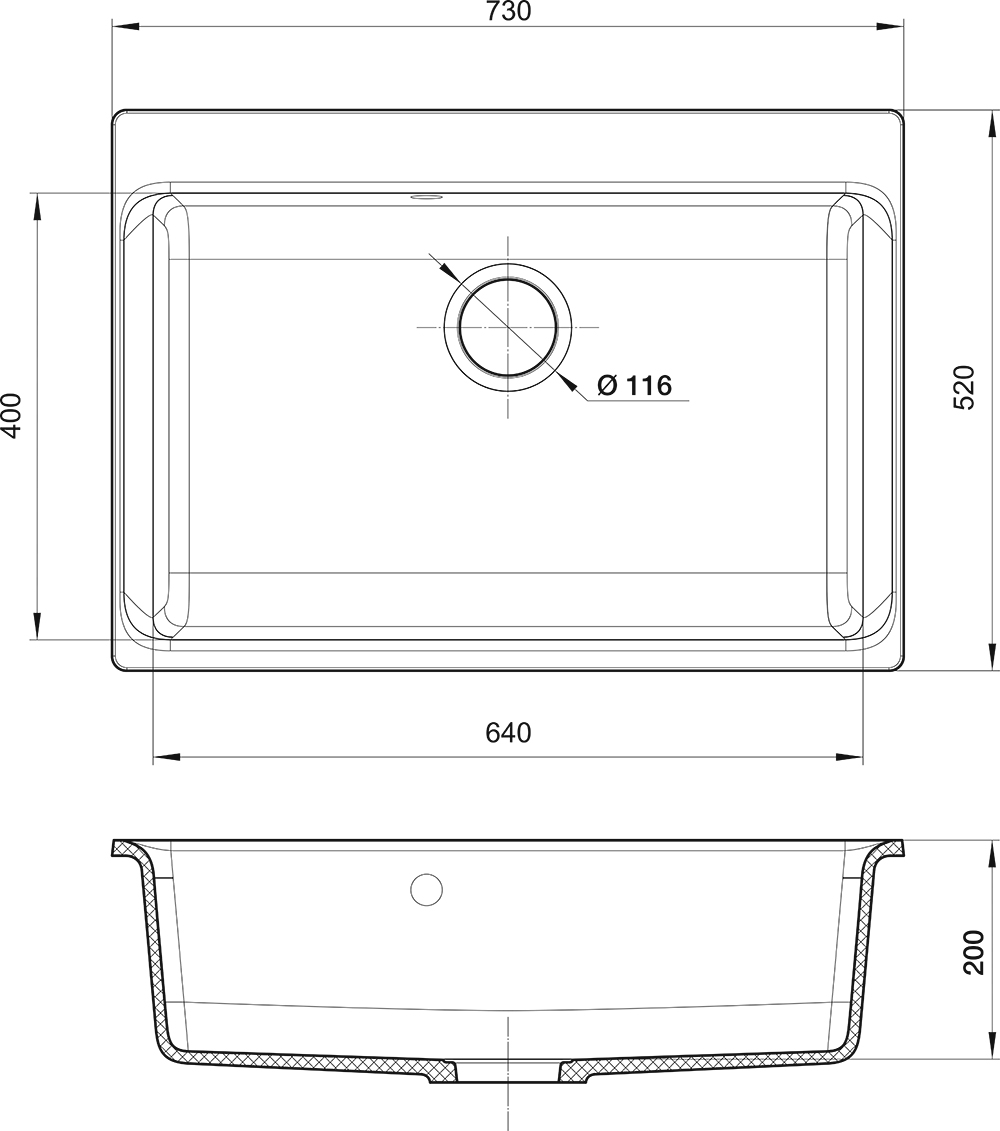 RIVELATO Мойка AXEL 70  1-чаша 730*520мм antracite арт.