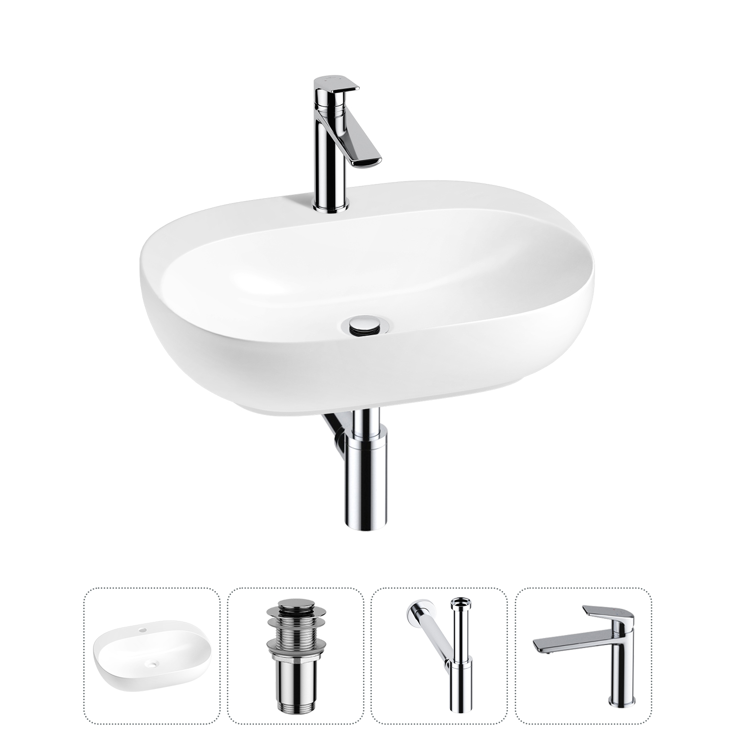 Накладная или подвесная раковина для ванной Wellsee Pro Line 20212429R в наборе 4 в 1: раковина белы