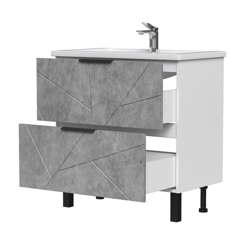 Тумба Twing 80, напольная, 2 ящ., бетон (под раковину Фостер 80), VOLNA