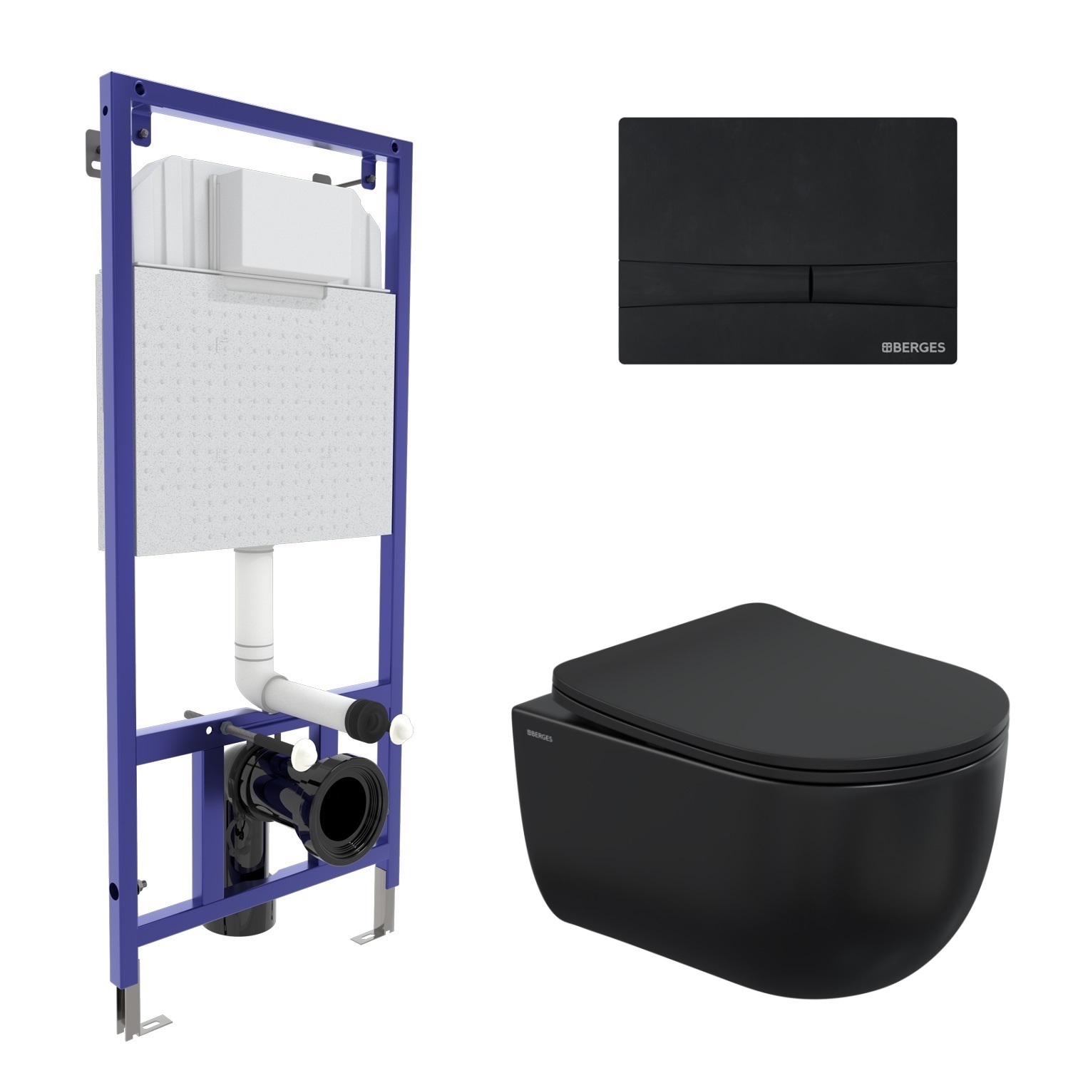 Комплект для монтажа подвесного унитаза: инсталляция NOVUM525, кнопка F5 soft touch черный, унитаз V