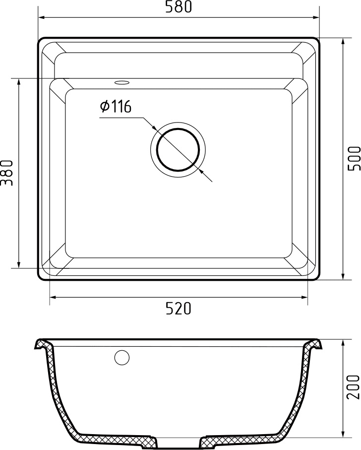 GRANFEST Мойка композит VERTEX, GF-V-580, чаша 580*500, терракот