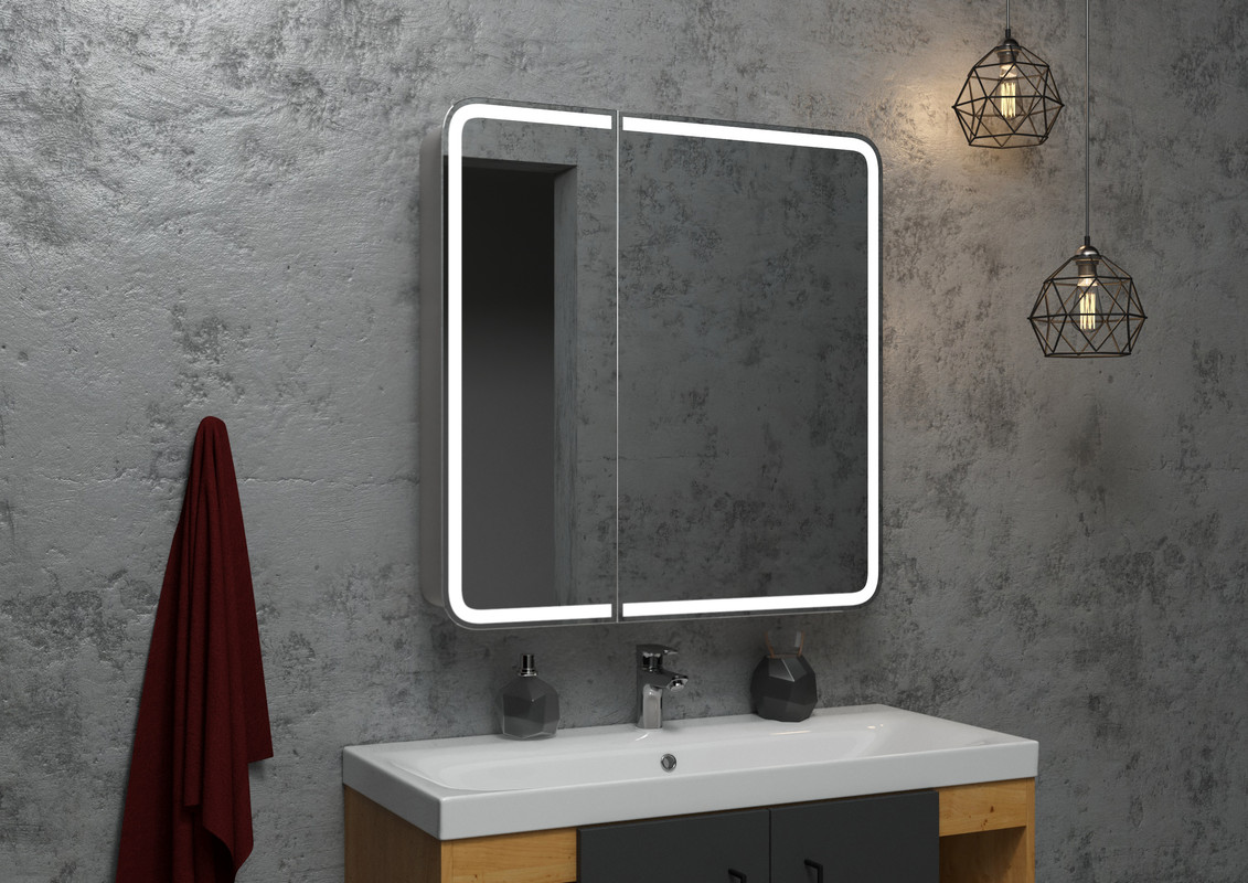 Зеркало-шкаф Elliott LED 800х800 с датчиком движения, розеткой