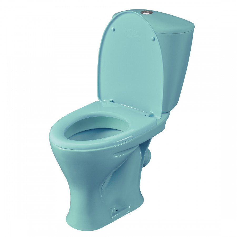 Унитаз-компакт "Версия" наклонный выпуск, с кнопочной арматурой и сиденьем, голубой  SANTERI Унитаз-компакт "Версия" наклонный выпуск, с кнопочной арматурой и сиденьем, голубой  SANTERI