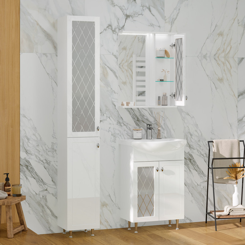 Зеркало-шкаф Milenal 55, с LED подсветкой, подвесной, правый, белый, VOLNA