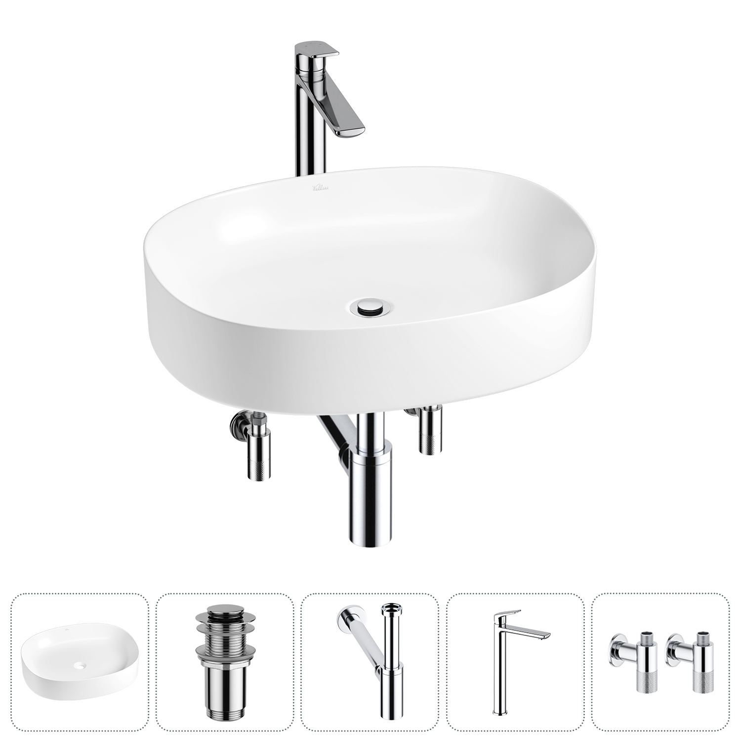 Накладная раковина для ванной комнаты Wellsee Belle Spa 2.0 20212561R в наборе 5 в 1: раковина белый