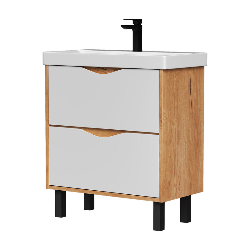 Тумба Barney 70, напольная, 2 ящ., белый/дуб гузон (под раковину 9696-70), VOLNA