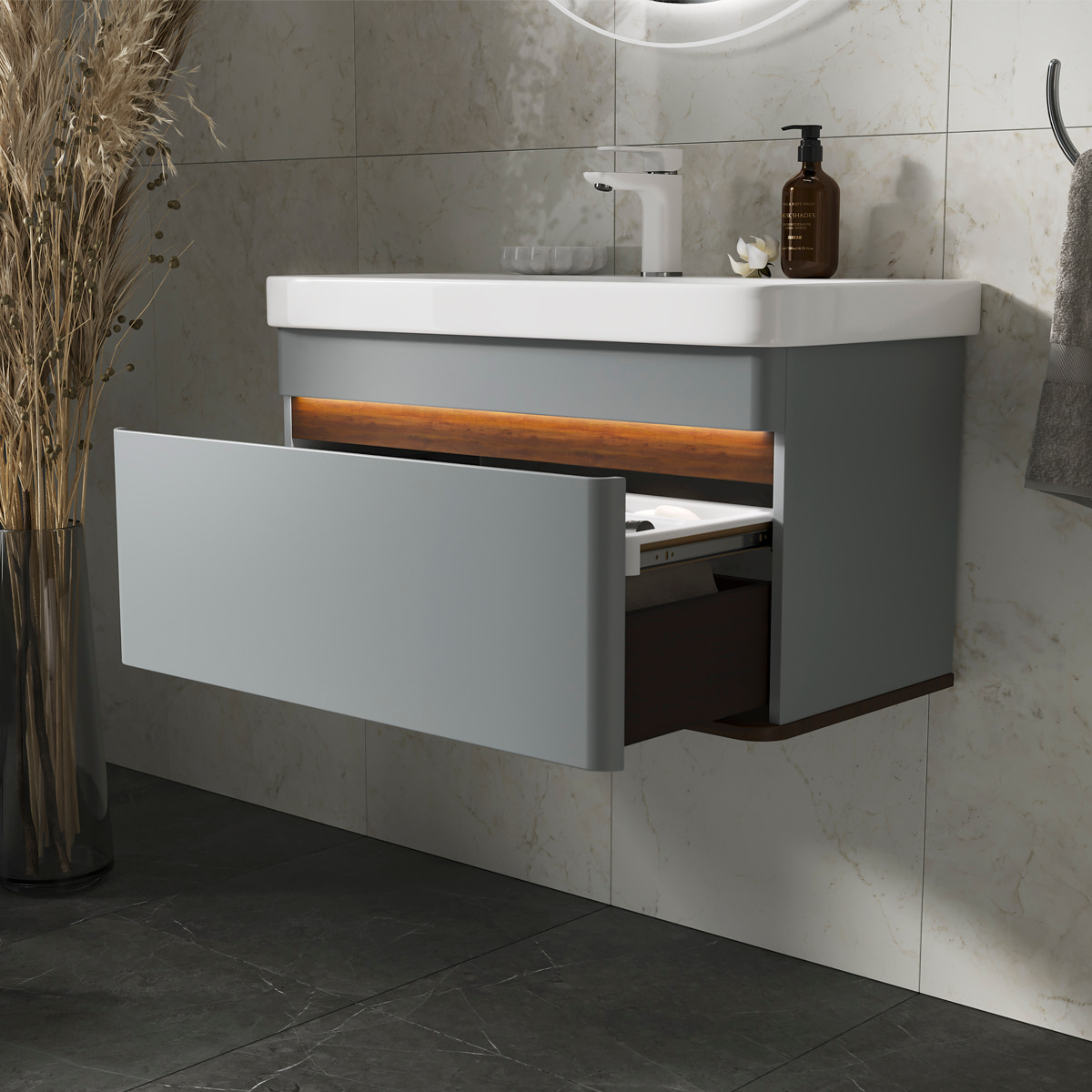 Тумба EQUIL Elegante 80 подвесная 1 ящ. мэйджик/дуб голиано (под раковину 9595-80)