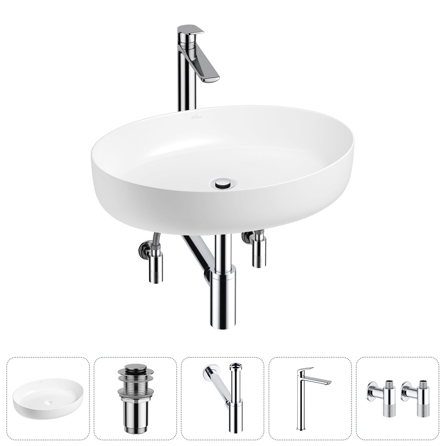 Накладная раковина для ванной комнаты Wellsee Belle Spa 3.0 20212673R в наборе 5 в 1: раковина белый