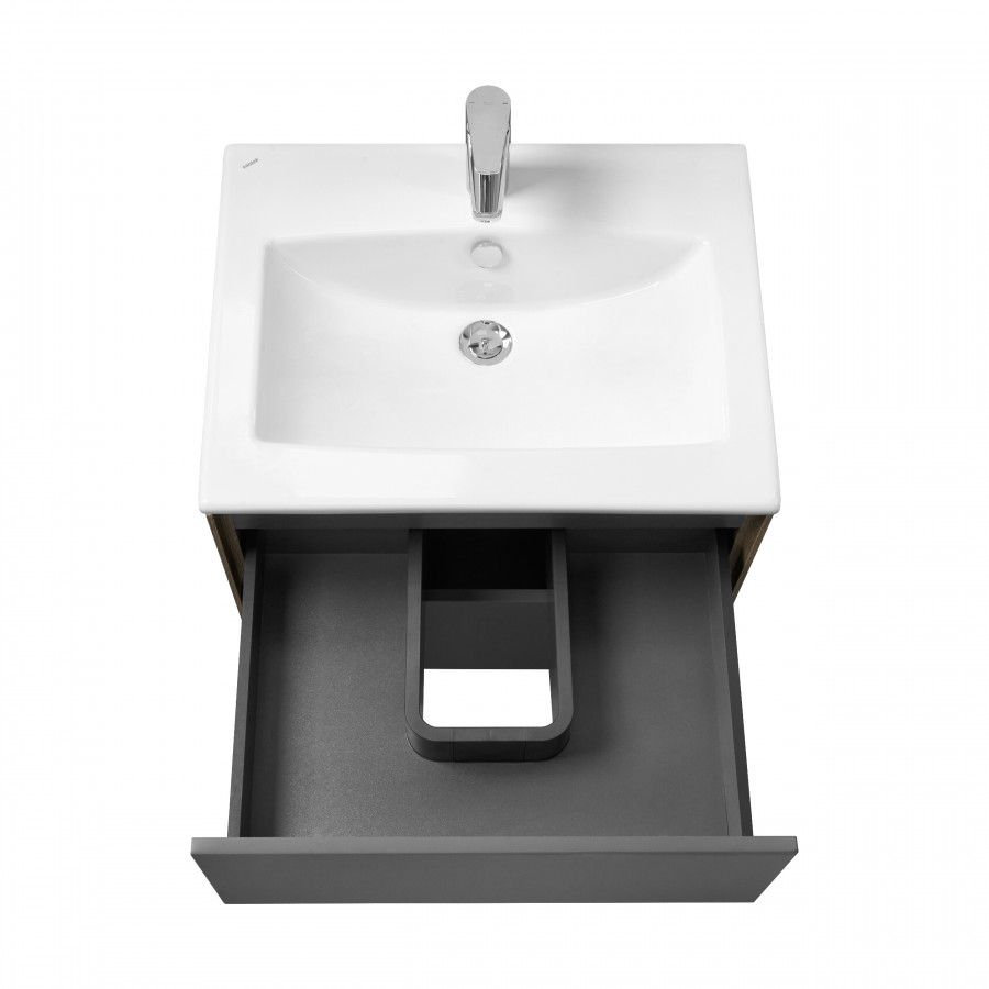 Тумба СОХО 60, дуб веллингтон, графит софт (под раковину ЭЛИНА 60)