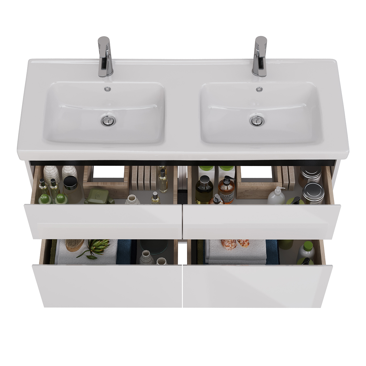 Тумба Lemark COMBI 125 см под 2 раковины, подвесная/напольная,4 ящика, цвет планки: Чёрный, цвет кор