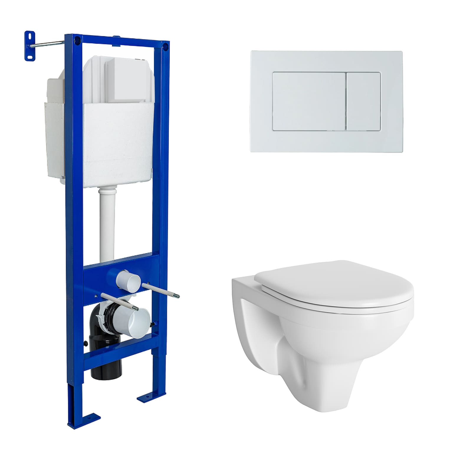 Комплект для монтажа подвесного унитаза GAMMA: инсталляция АТОМ410, кнопка белая, унитаз  с сиденьем