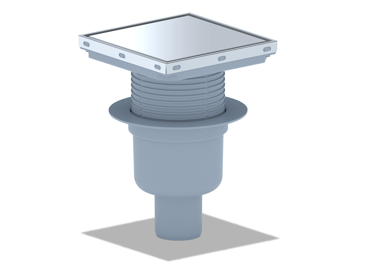 Трап для душа АНИ Пласт TQ5912 DN50 горизонтальный регулируемый с сухим затвором и решёткой из нержавеющей стали 150х150 мм под плитку