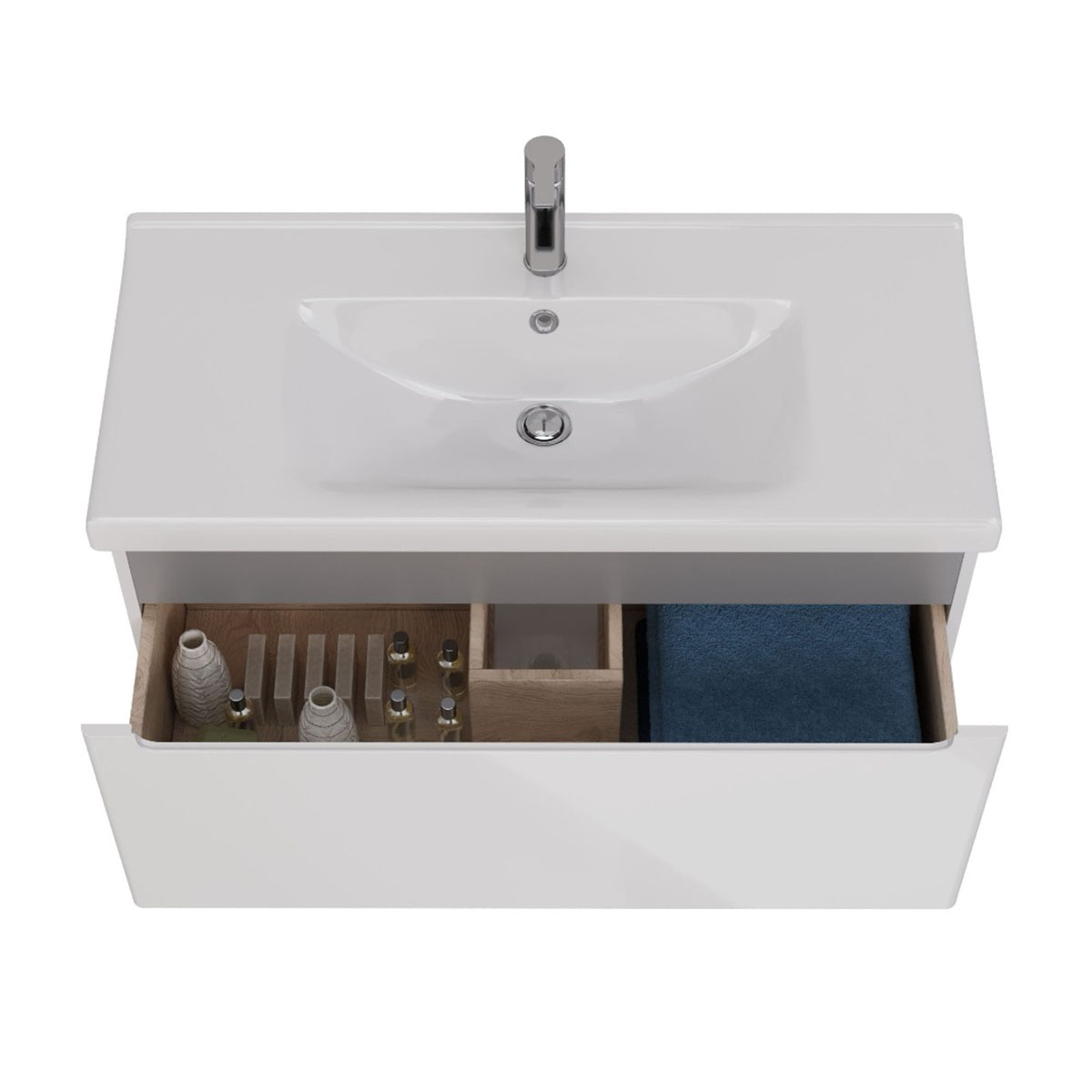 Тумба Lemark BUNO MINI 100 см под 1 раковину, подвесная, 1 ящик, цвет планки: Серый, цвет корпуса, ф