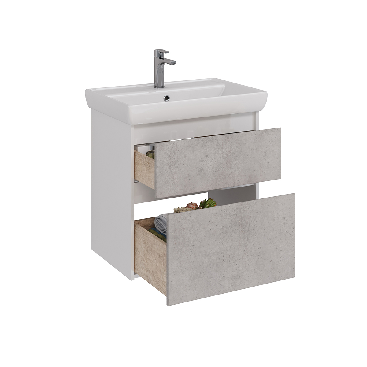 Тумба Lemark COMBI 70 см под 1 раковину, подвесная/напольная, 2 ящика, цвет фасада: Бетон, цвет корп