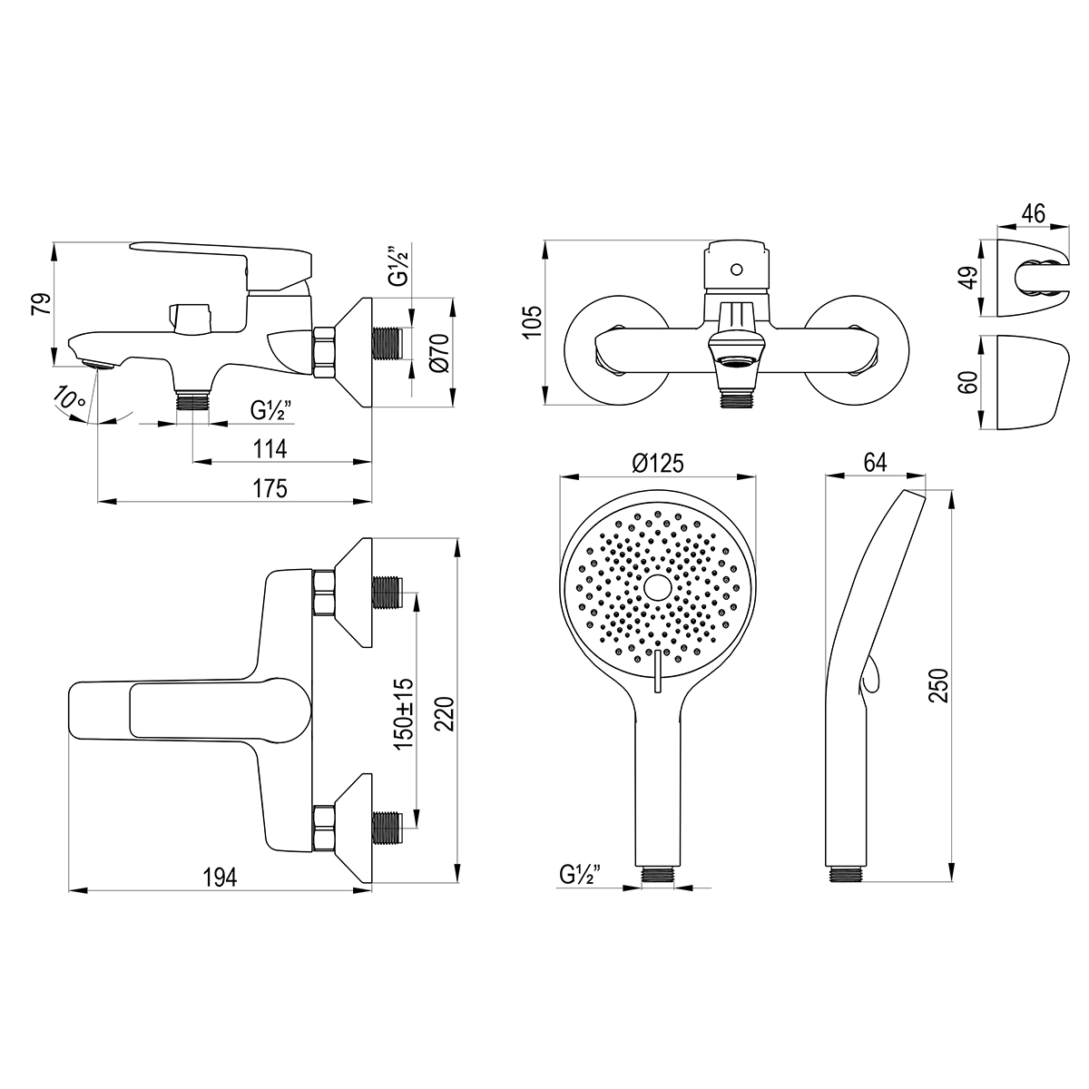 Смеситель DECOROOM DR28036 для ванны с монолитным изливом
