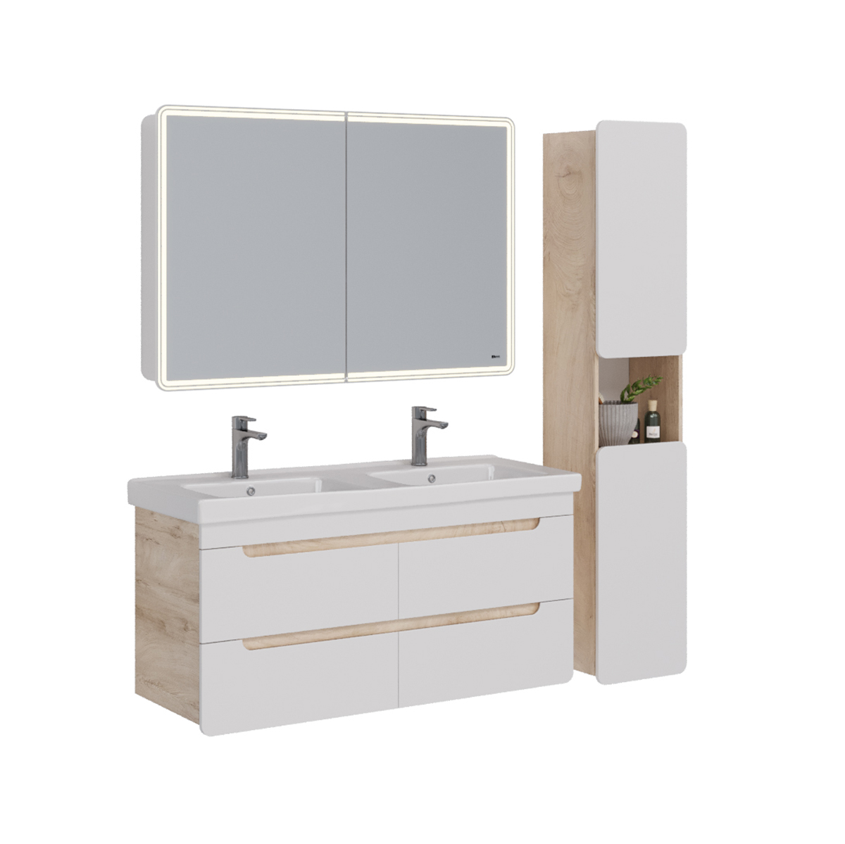 Тумба Lemark OLIVIA 125 см под 2 раковины, подвесная,4 ящика, цвет корпуса: Дуб кантри, цвет фасада: