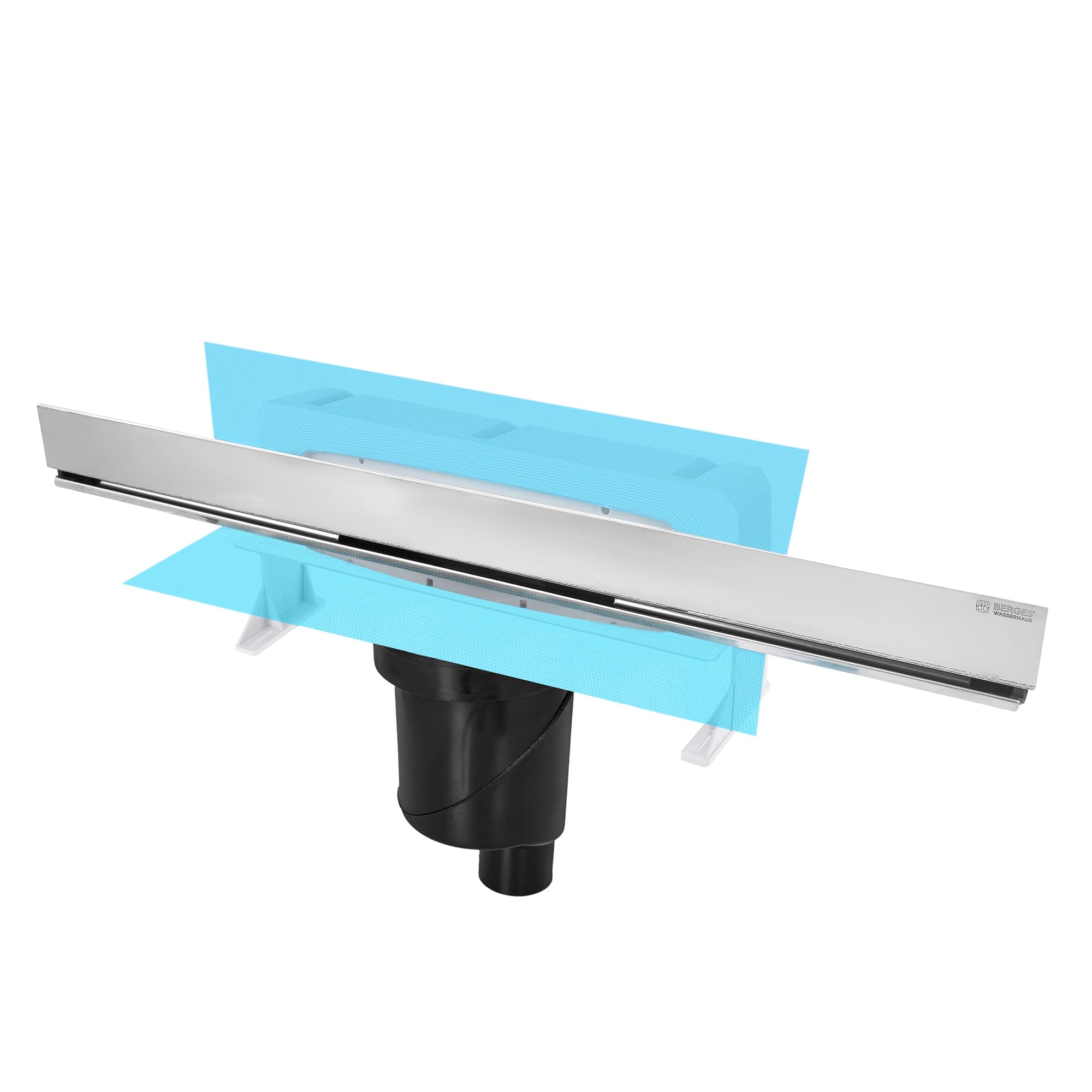 Желоб водосток WALL 600 пристенный, хром глянец, S-сифон D50/105 H50 вертикальный, BERGES