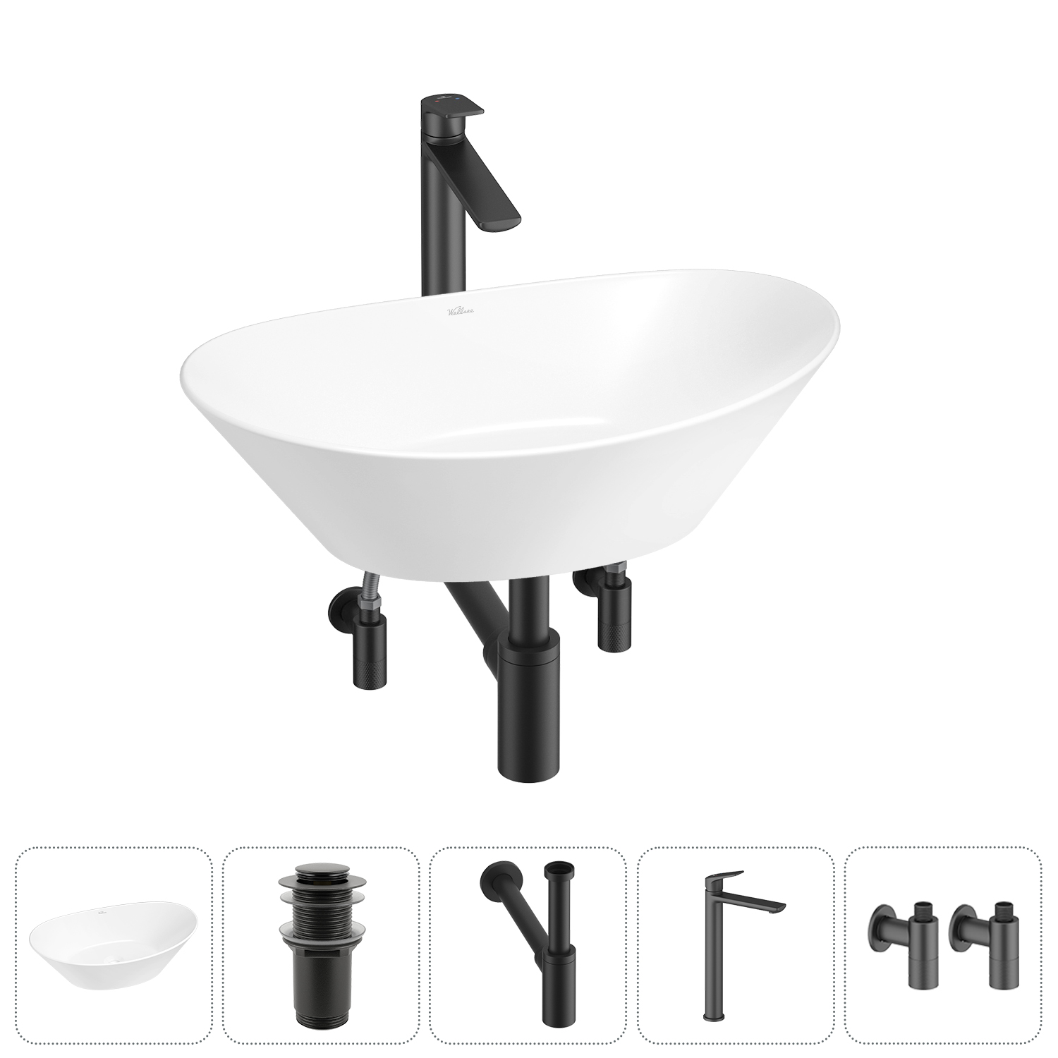 Накладная раковина для ванной комнаты Wellsee Dulcet Tones 20212230R в наборе 5 в 1: раковина белый 