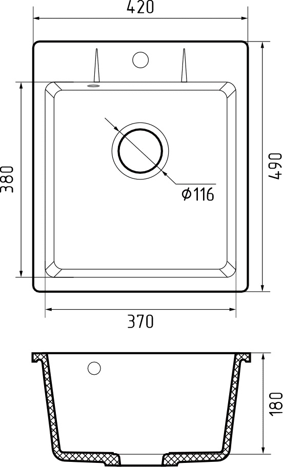 GRANFEST Мойка URBAN 242  1-чаша 420*490мм песочный арт.GF-UR-