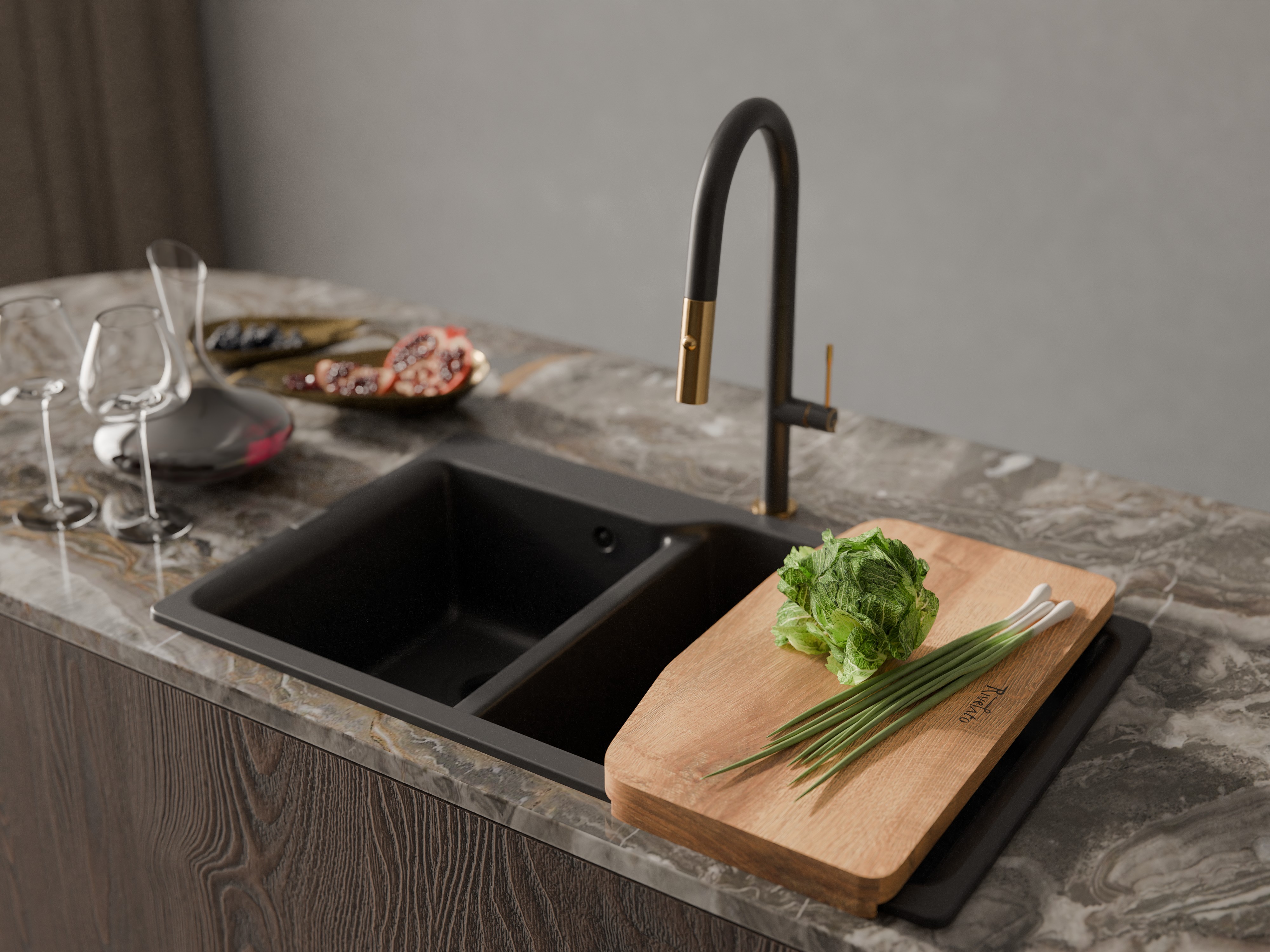 RIVELATO Мойка AXEL 90D  2-чаши 870*520мм antracite арт.