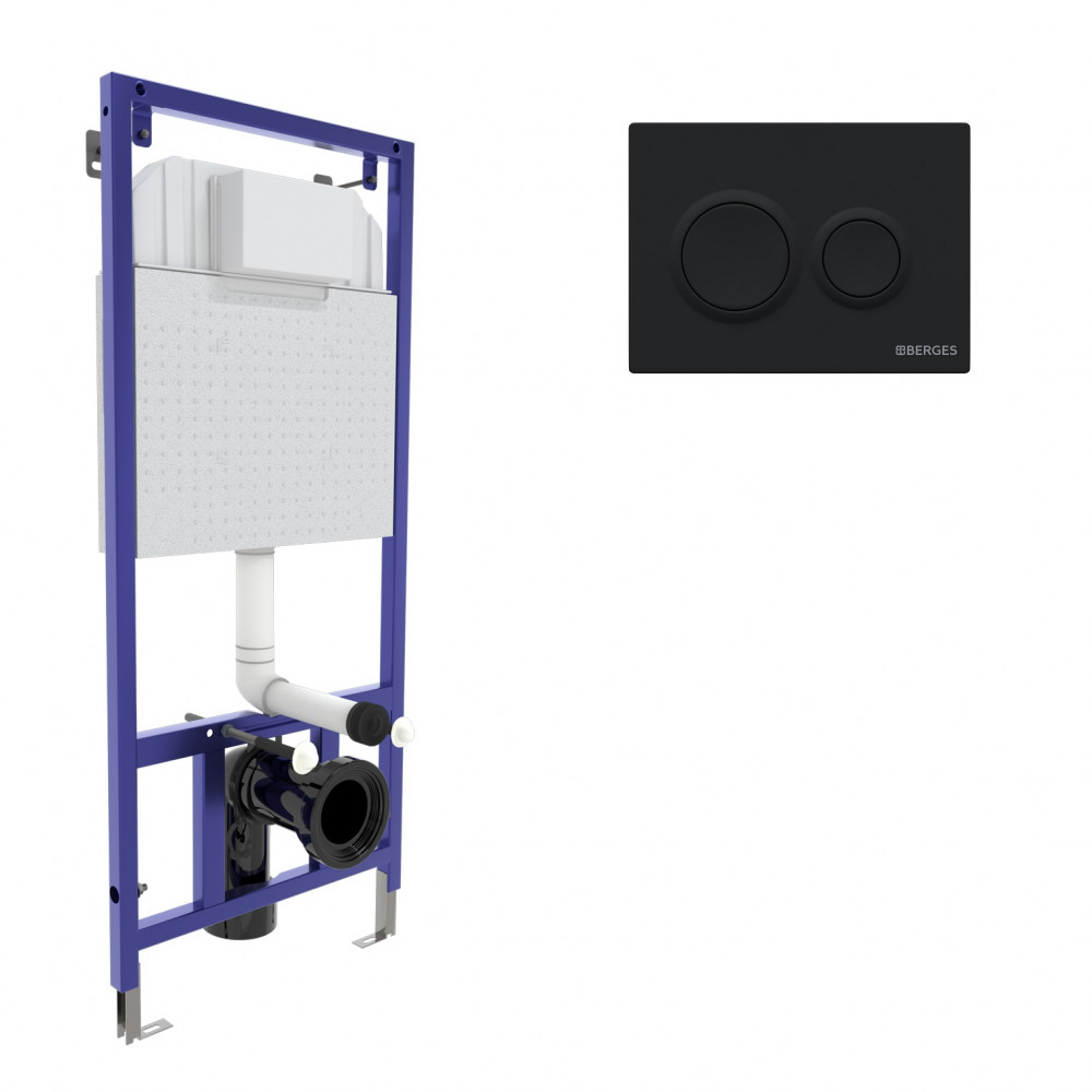 Инсталляция  для скрытого монтажа унитаза NOVUM кнопка O5 Soft Touch черная, BERGES