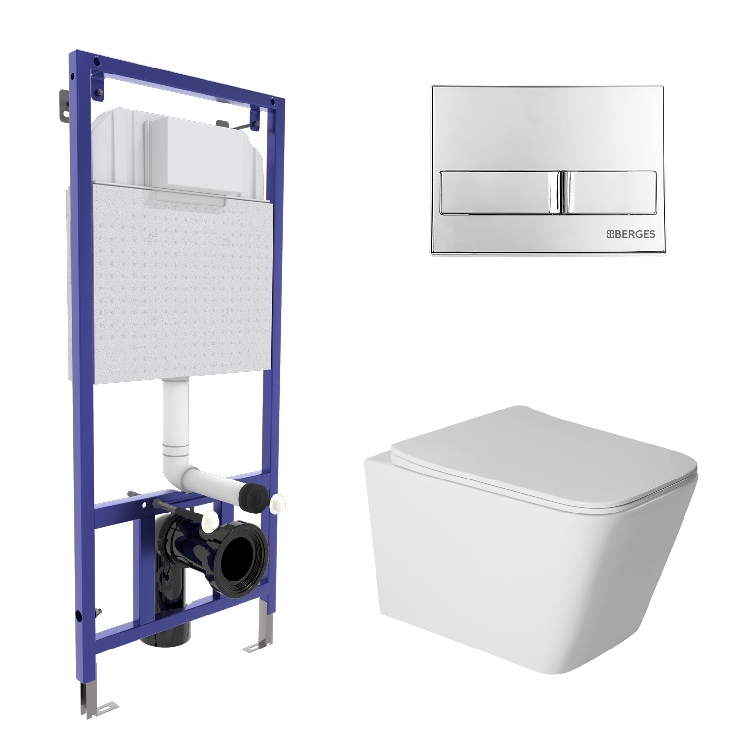 Комплект: инсталляция NOVUM кнопка L3 хром глянец, унитаз SIGMA Rimless 52 см, сиденье дюропласт мик