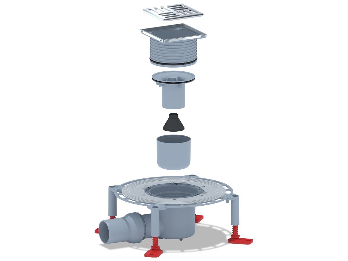 Трап для душа АНИ Пласт THZ5602 DN50 горизонтальный регулируемый с комбинированным затвором и решёткой из нержавеющей стали 100х100 мм