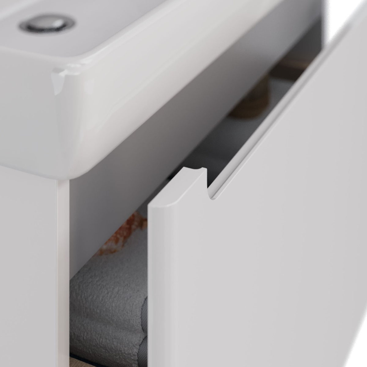 Тумба Lemark BUNO MINI 70 см под 1 раковину, подвесная, 1 ящик, цвет планки: Серый, цвет корпуса, фа