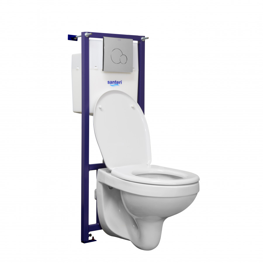 Пэк Альфа (подвес. унитаз с сиденьем полипр, инсталляция, панель хром. глянец) SANTERI Пэк Альфа (подвес. унитаз с сиденьем полипр, инсталляция, панель хром. глянец) SANTERI