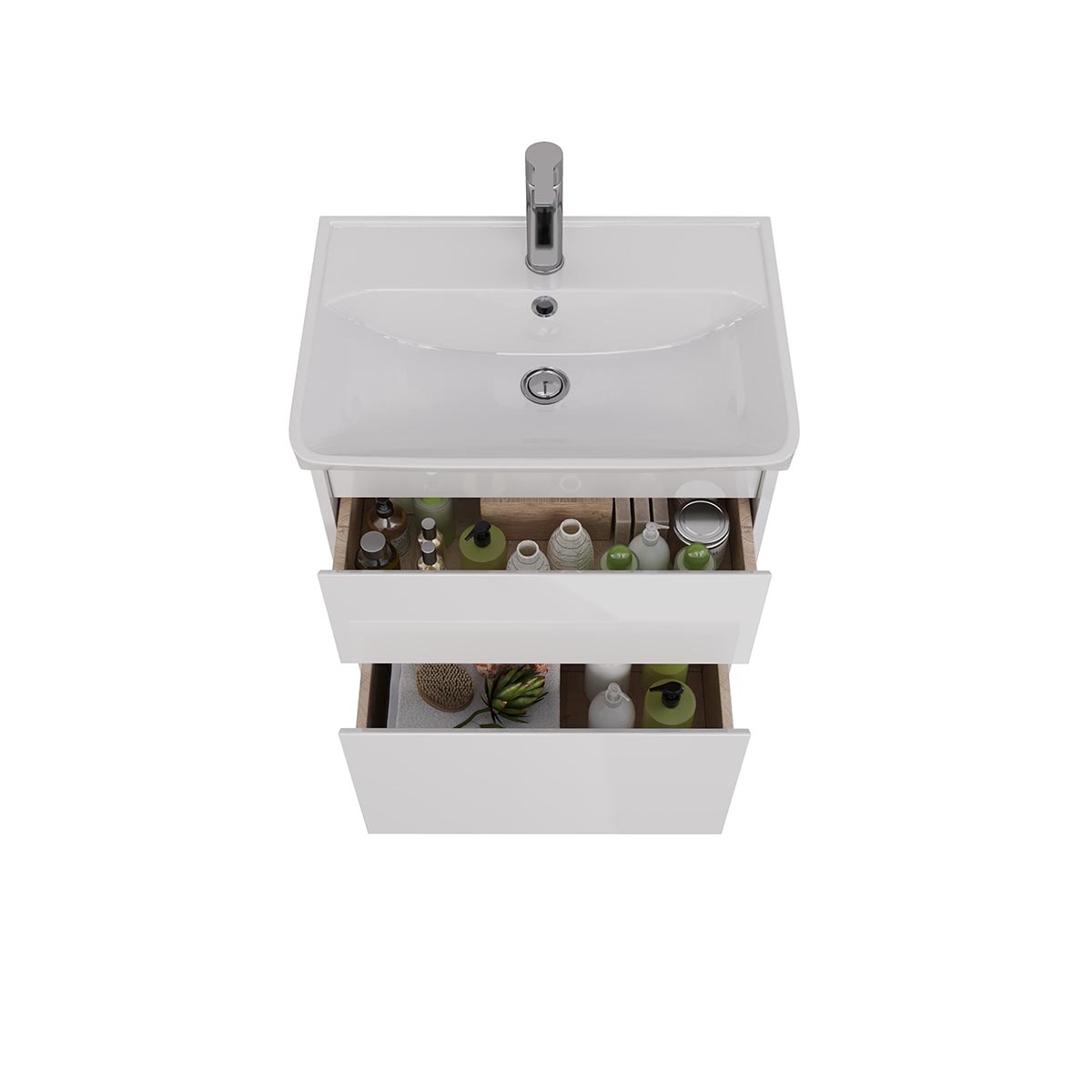 Тумба Lemark COMBI 60 см под 1 раковину, подвесная/напольная, 2 ящика, цвет корпуса, фасада: Белый г