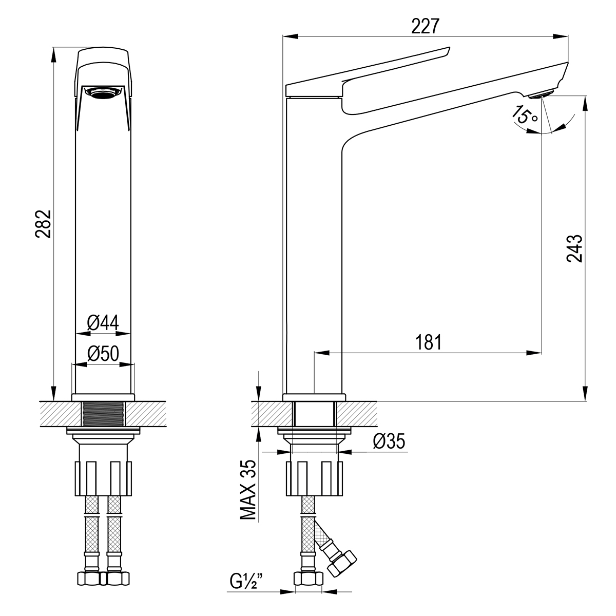 Смеситель DECOROOM DR24013 для умывальника высокий монолитный