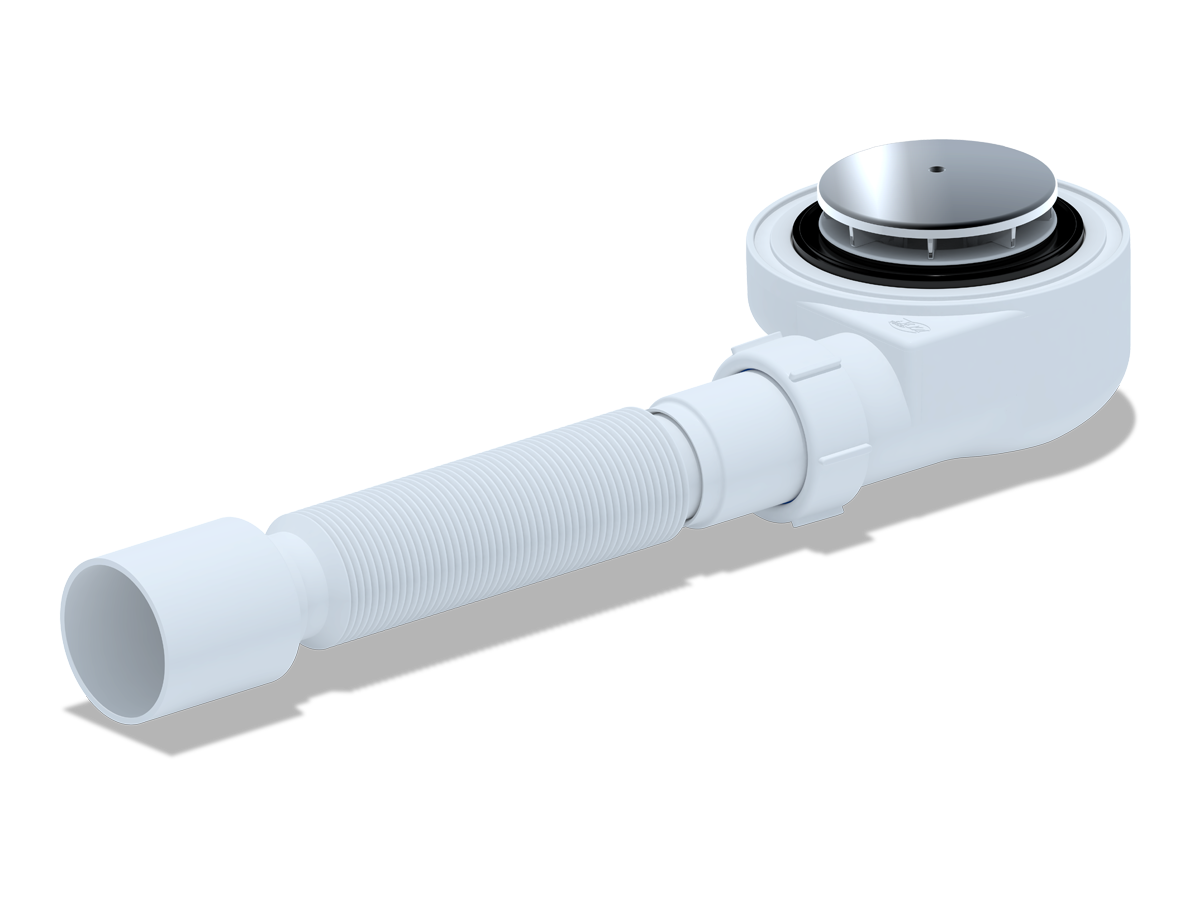 Сифон для душевого поддона АНИ Пласт E455C 1 1/2 дюйма 50 высота 53 с гибкой трубой 40х50 хром
