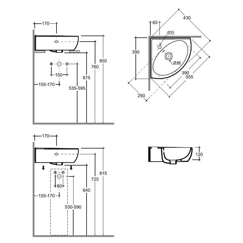 Раковина КЕРАМИН ЛАГО 55 УГЛОВОЙ белый глянец CDB00024896 (4810531139829)