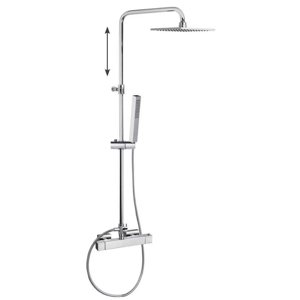 Душевая термостатическая система наружнего монтажа с телескопическим тропическим душем и душевым ком