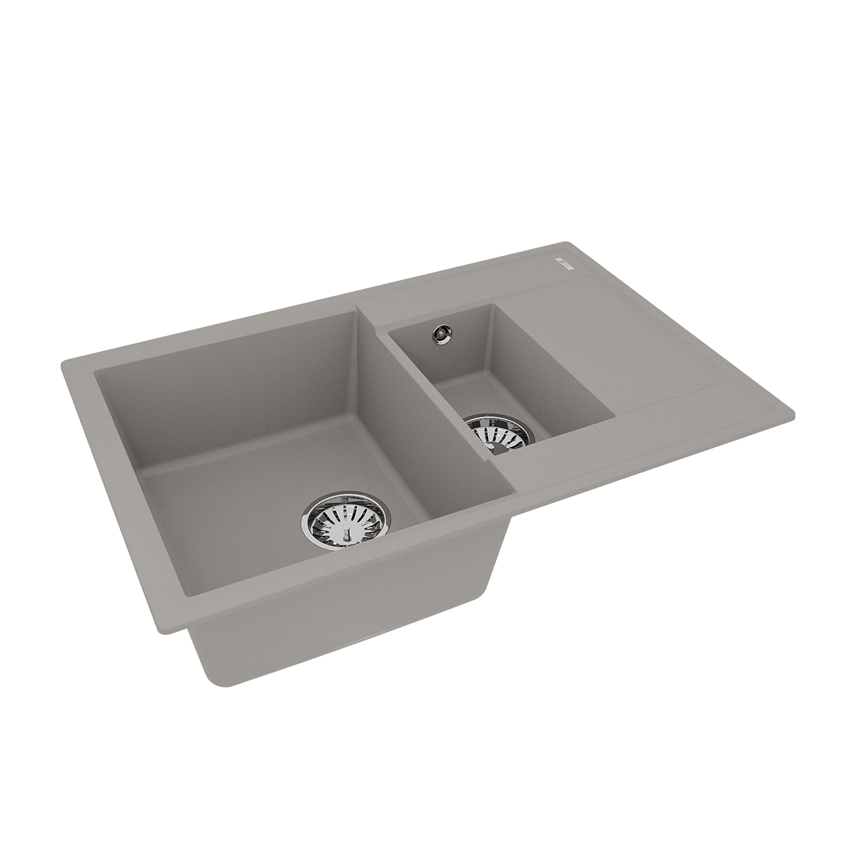 Кухонная мойка Lemark RAMZA 760 врезная прямоугольная с доп.чашей и крылом из кварцгранита, Грей