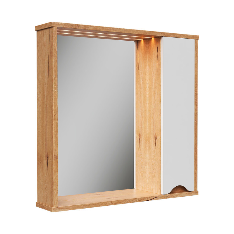 Зеркало-шкаф Barney 70, подвесной, правый, белый/дуб гузон, VOLNA