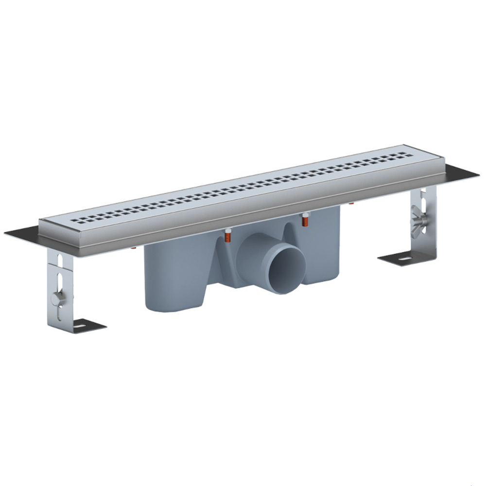 Трап линейный из нержавеющей стали АНИ Пласт TLZ2245M DN50 с комбинированным затвором матовой решёткой Риф 450х65 мм