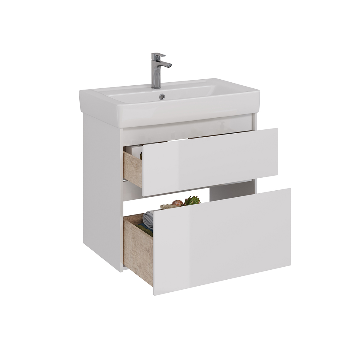 Тумба Lemark COMBI 80 см под 1 раковину, подвесная/напольная, 2 ящика, цвет корпуса, фасада: Белый г