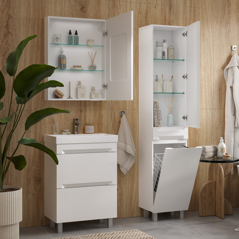 Пенал EQUIL Corner 40 напольный с корзиной белый