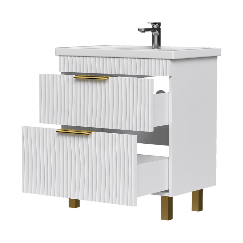 Тумба LottyGold 70, напольная, 2 ящ., белая (под раковину Фостер 70), VOLNA