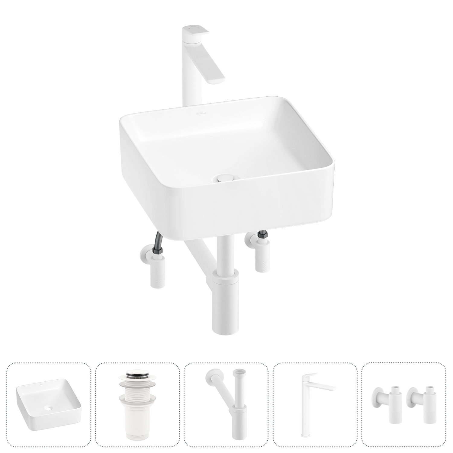 Накладная раковина для ванной комнаты Wellsee Mint 20212464R в наборе 5 в 1: раковина белый глянец, 