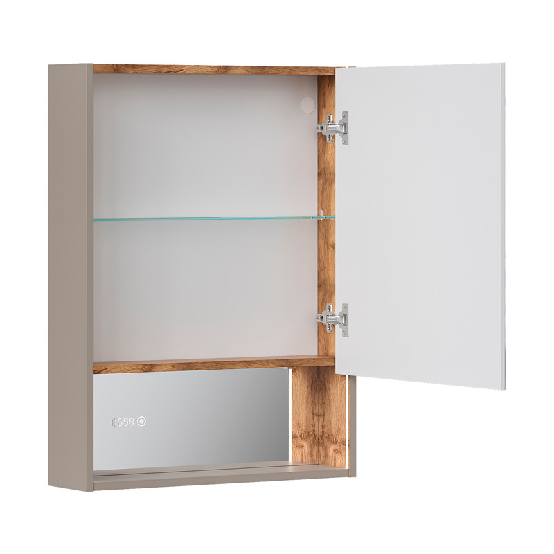 Шкаф зеркальный EQUIL Gleam 60, подвесной, 1 дв., амарок /дуб вотан/дуб вотан (szGLEAM.LED.60.1D-25)