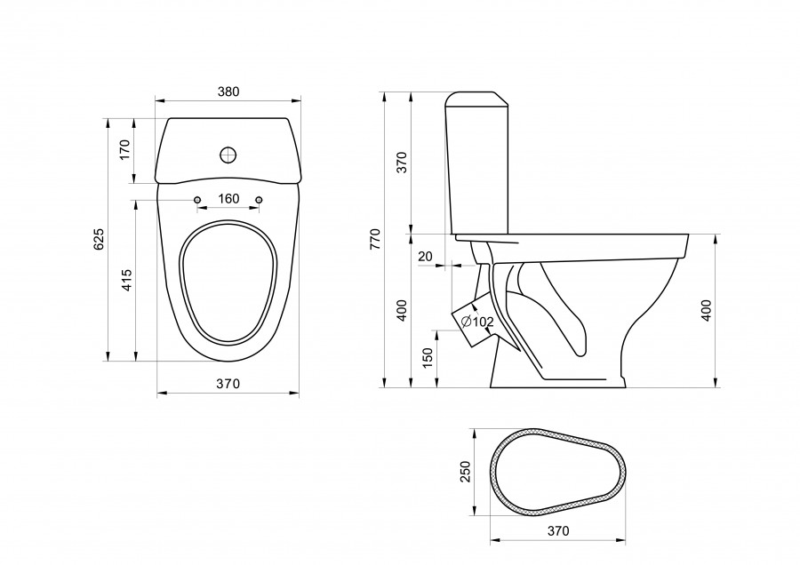 Унитаз-компакт "Вест" косой выпуск, с кнопочной арматурой и сиденьем  SANTERI