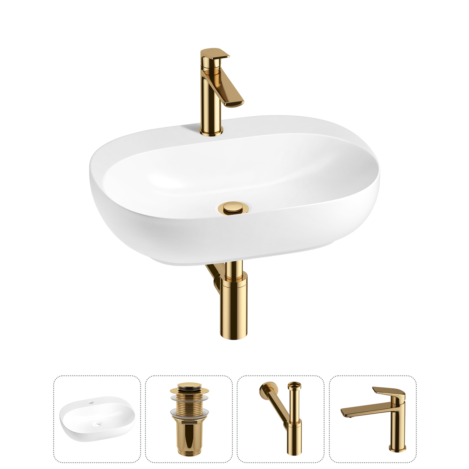 Накладная или подвесная раковина для ванной Wellsee Pro Line 20212431R в наборе 4 в 1: раковина белы