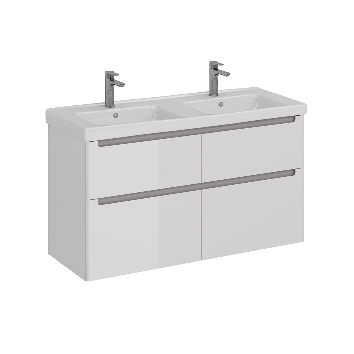 Тумба Lemark BUNO 125 см под 2 раковины, подвесная/напольная, 4 ящика, цвет планки: Серый, цвет корп