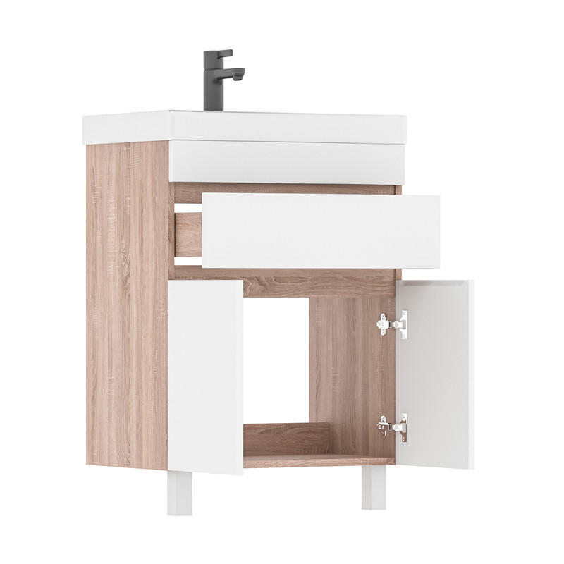 Тумба Conty 60, напольная, 2 дв., 1 ящ., белый/дуб снома (под раковину 9696-60), VOLNA